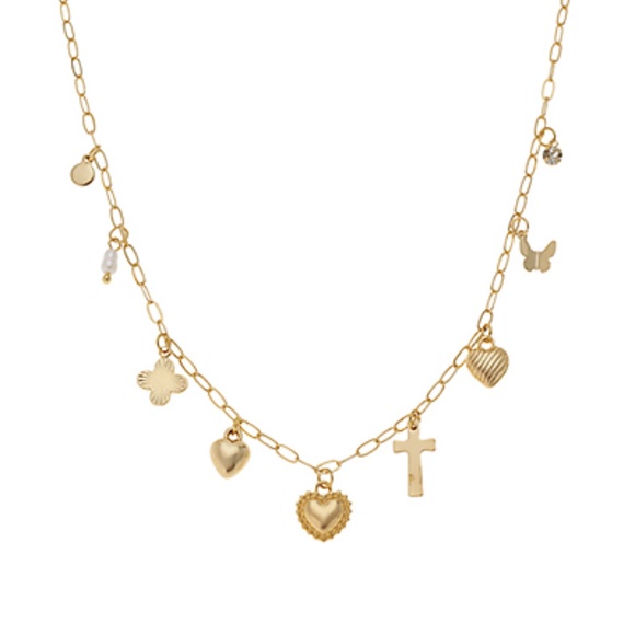 Multi Charm Pearl Chain Necklace - Picture 1 of 2